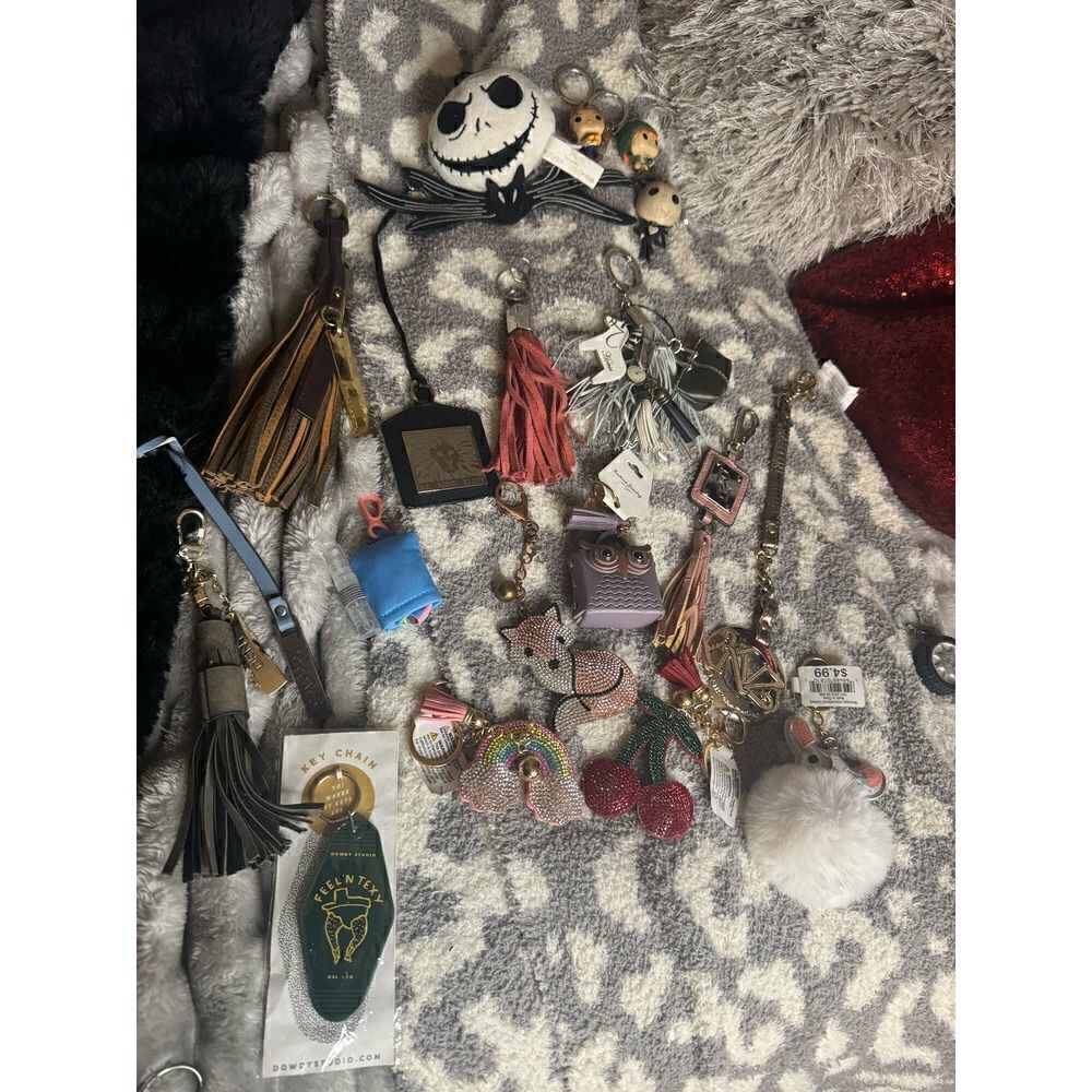 Lot of designer keychains,bag charms bling disney tassell